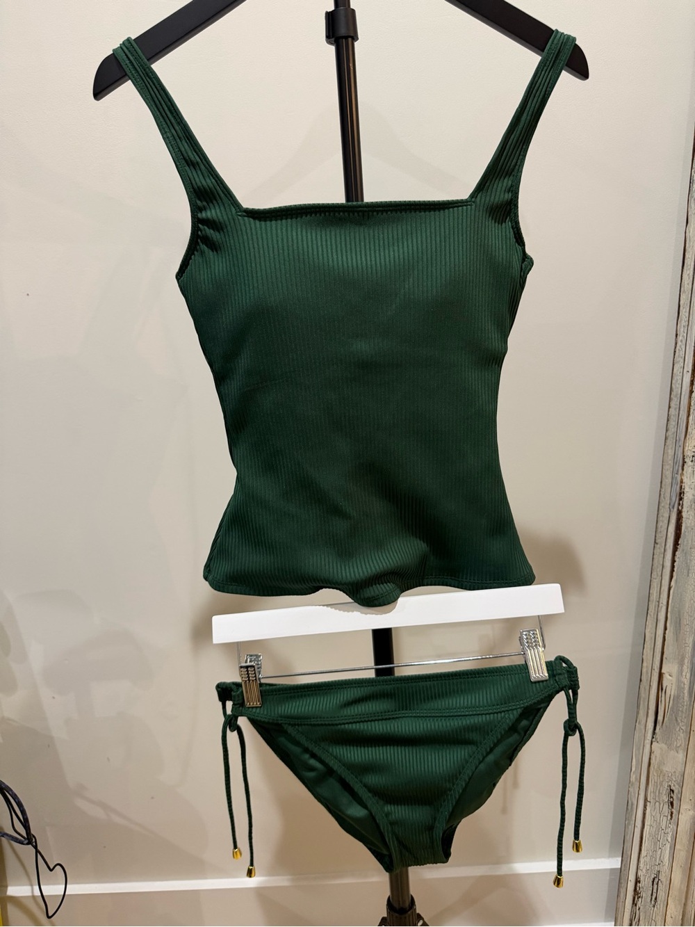 Bleu Rod Beattie Dark Green Ribbed Tankini with Tie-Side Bottoms